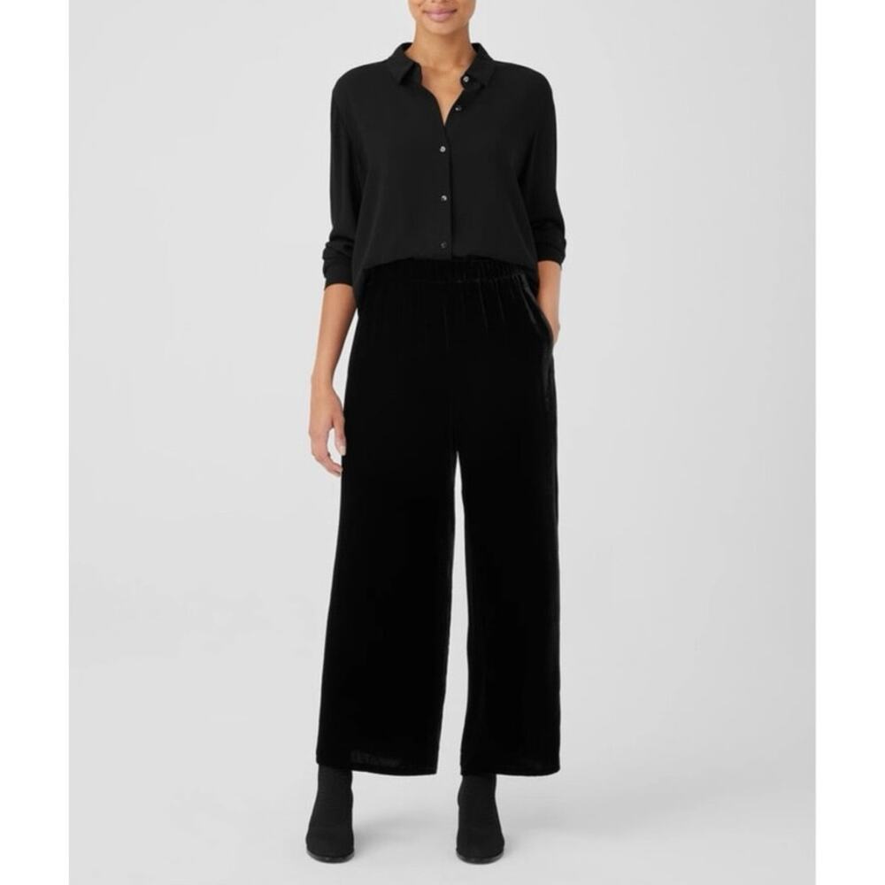 NWOT Eileen Fisher Velvet Wide-Leg Pant in Black SZ S
